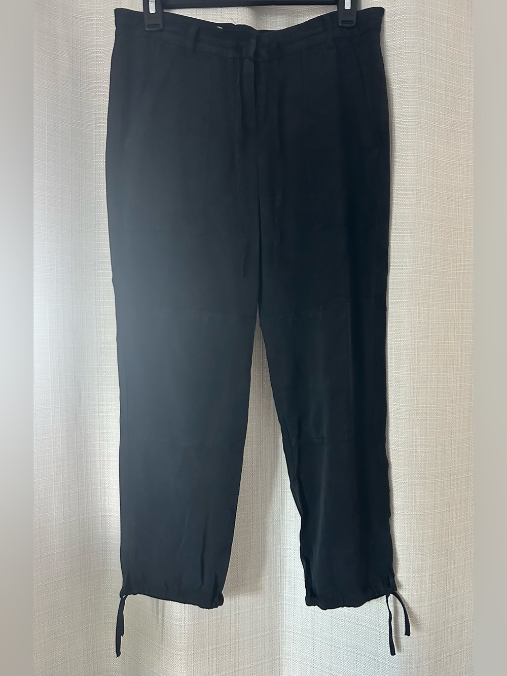Theory Women’s Ranee lifestyle Pants Silk Black Drawstring Hem Joggers 00